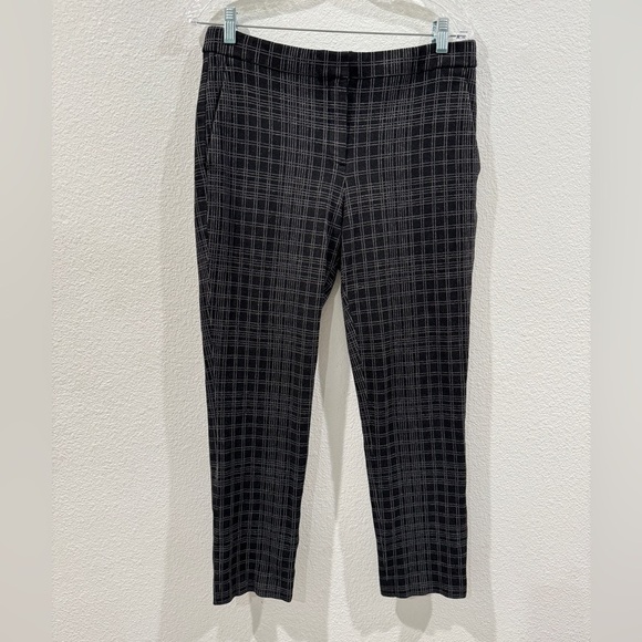 Theory Testra 2B Plaid Black White Structured Knit Cropped Trouser Pants Size 6 - Picture 1 of 16